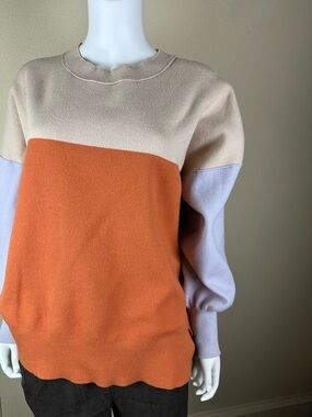 Colorblock Crewneck Sweater in Orange, Beige & Lilac